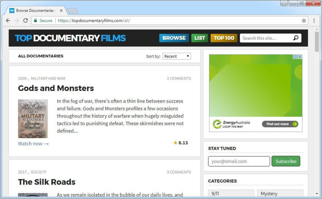 top documentary films - Free movie streaming sites