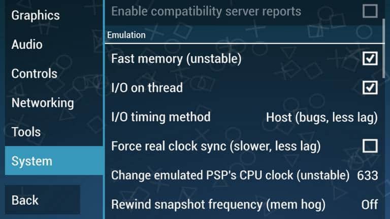 PPSSPP Emulatoin-settings